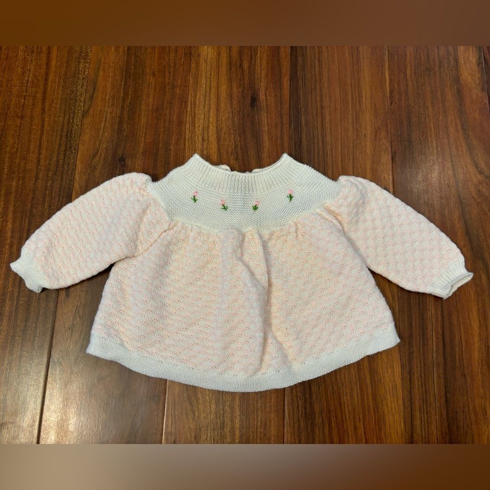 Small Creations white/pink vintage little flowers sweater
